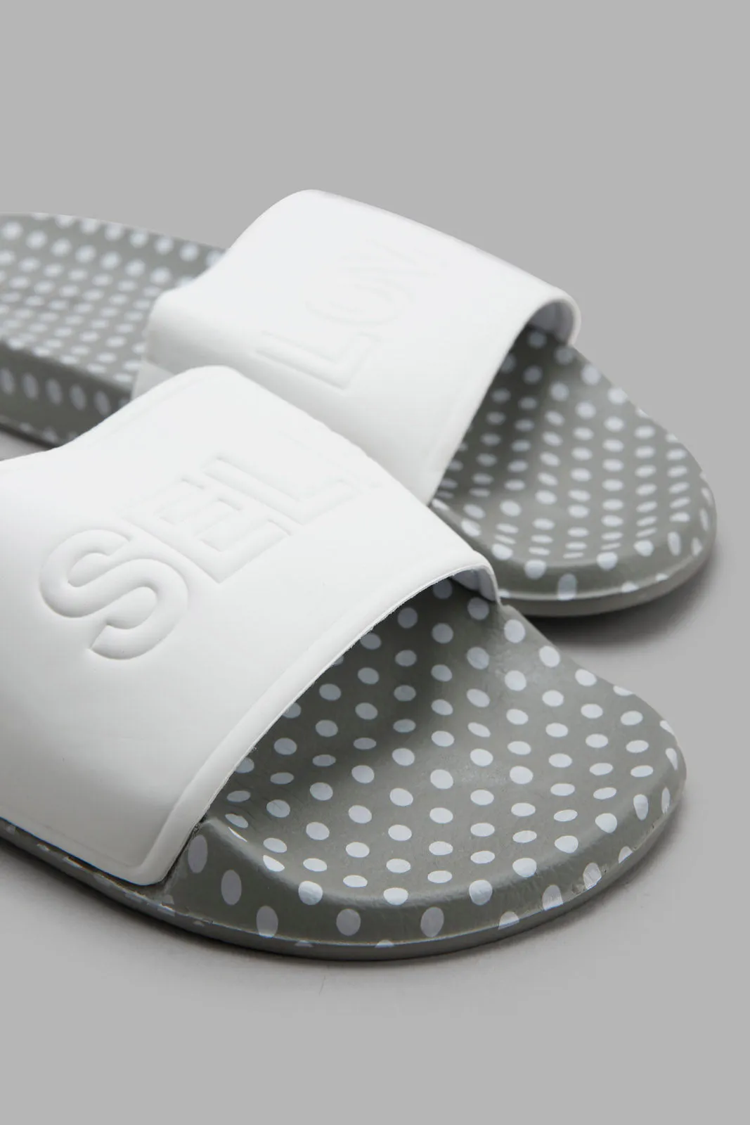 Women White And Grey Embossed Slide