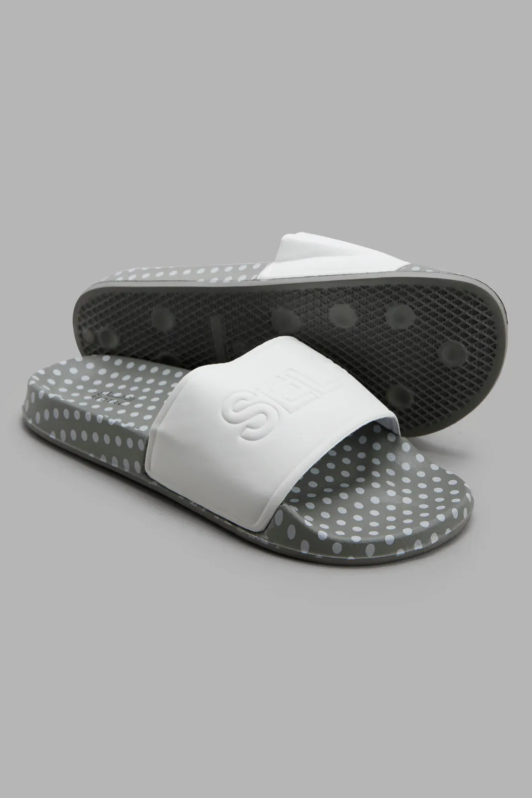 Women White And Grey Embossed Slide