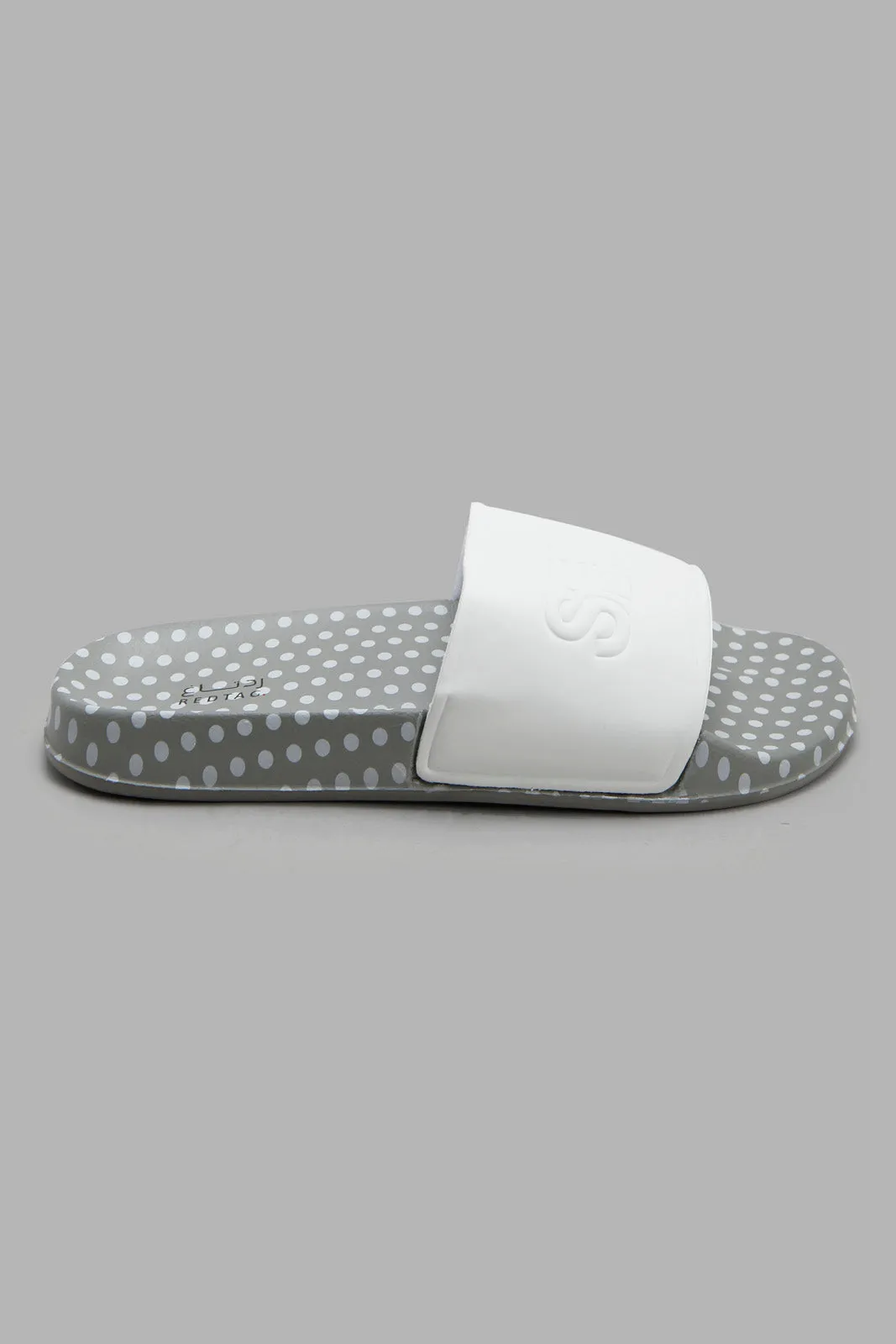 Women White And Grey Embossed Slide