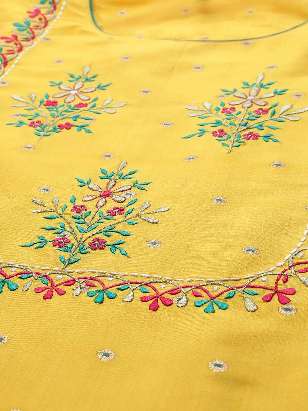 Women Yellow Floral Kurta with Trousers