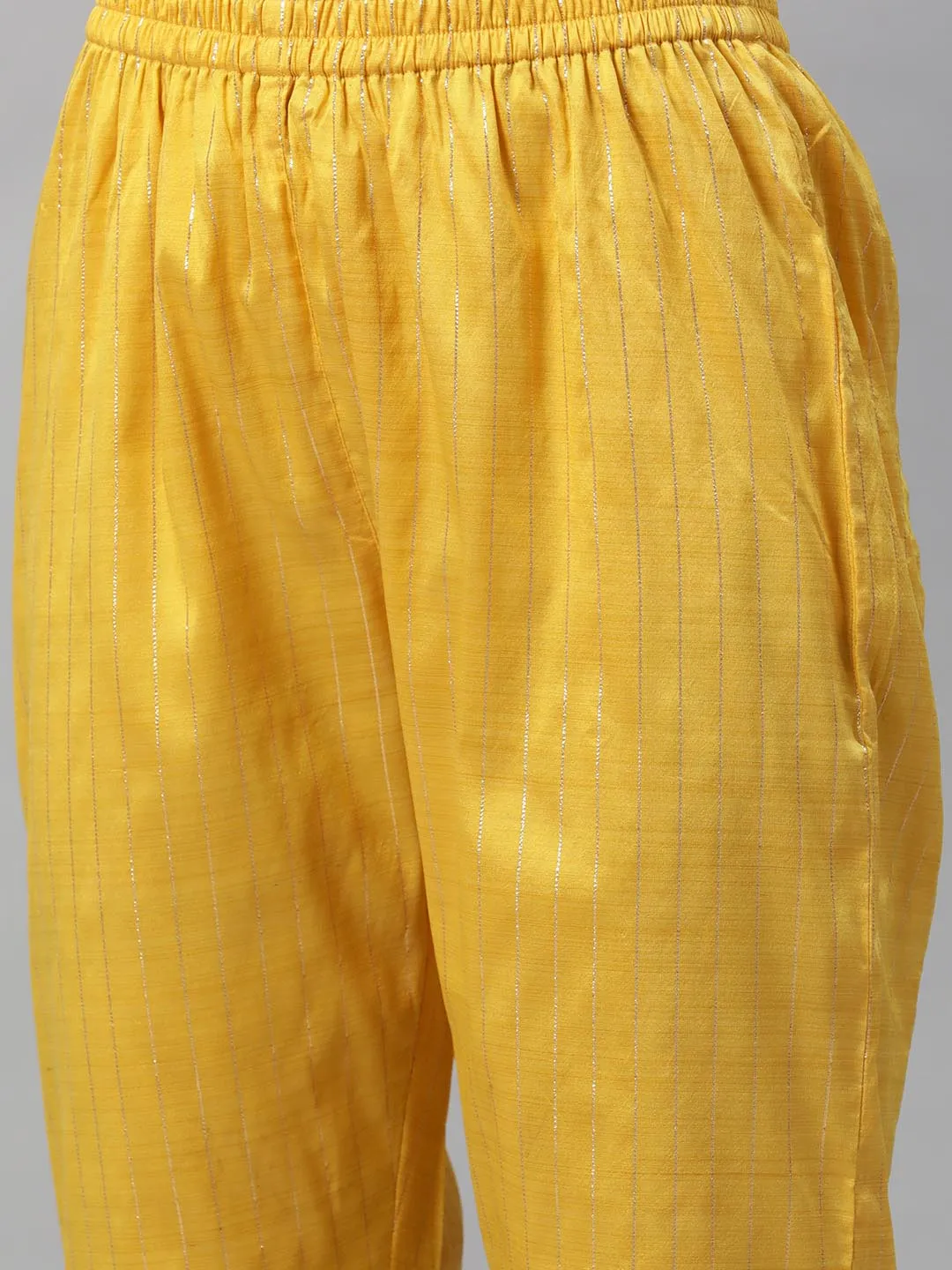 Women Yellow Floral Kurta with Trousers