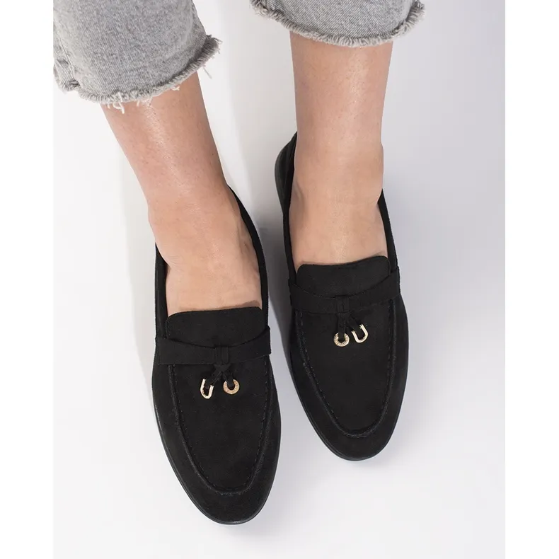 Black suede moccasins for women