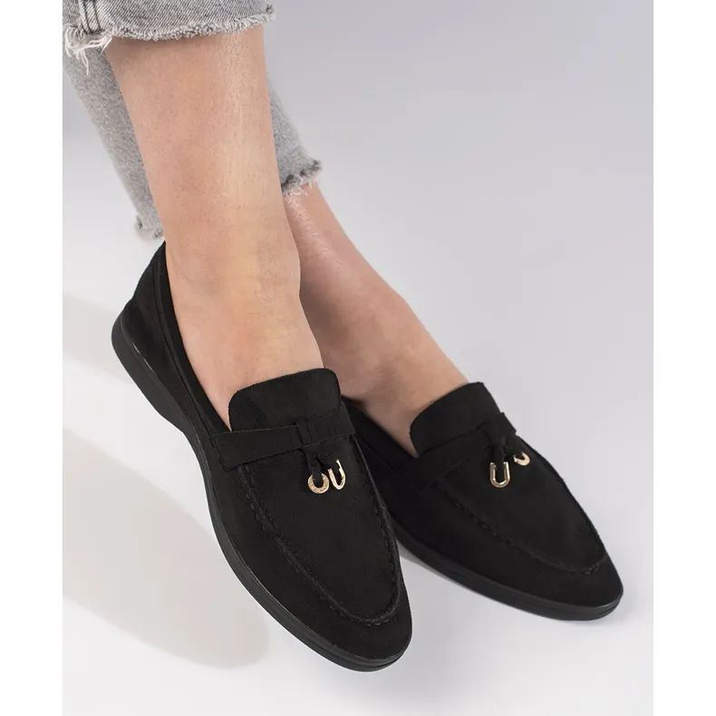 Black suede moccasins for women