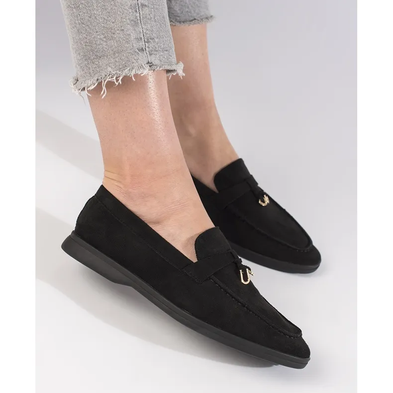 Black suede moccasins for women