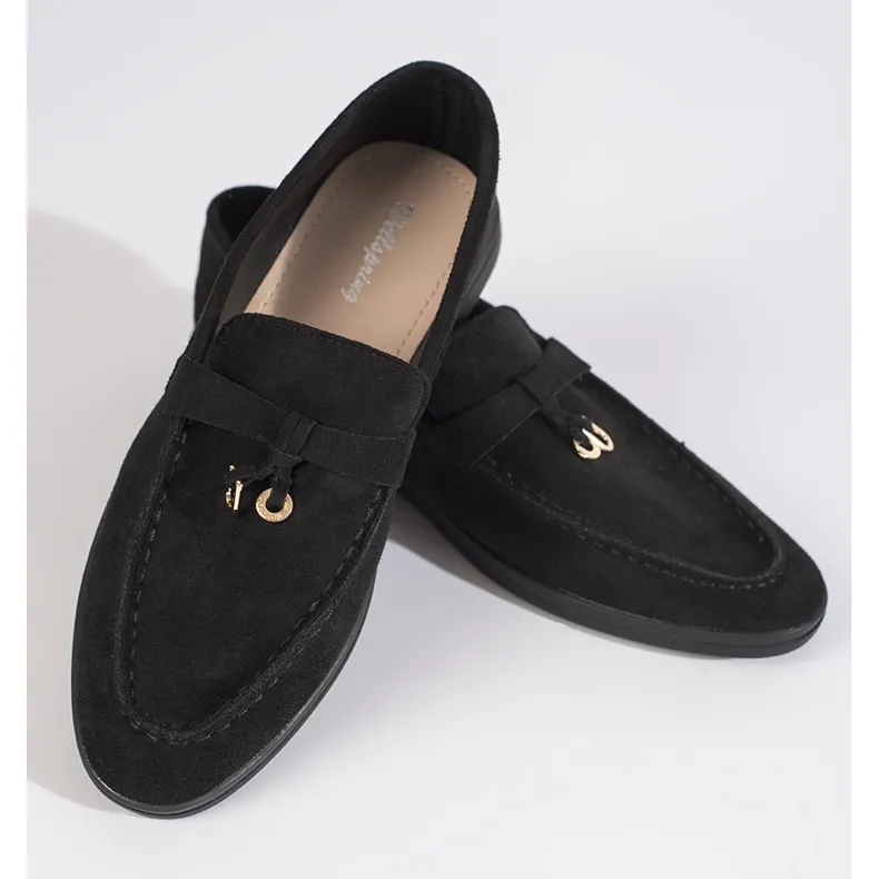 Black suede moccasins for women