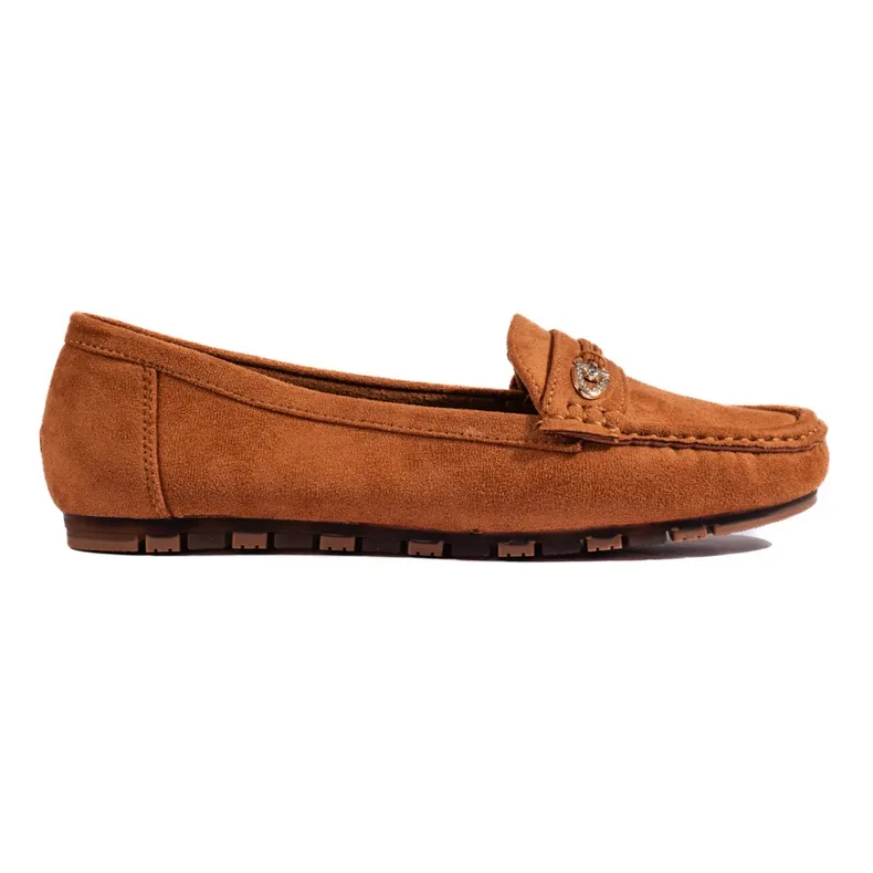 Brown camel suede moccasins for women