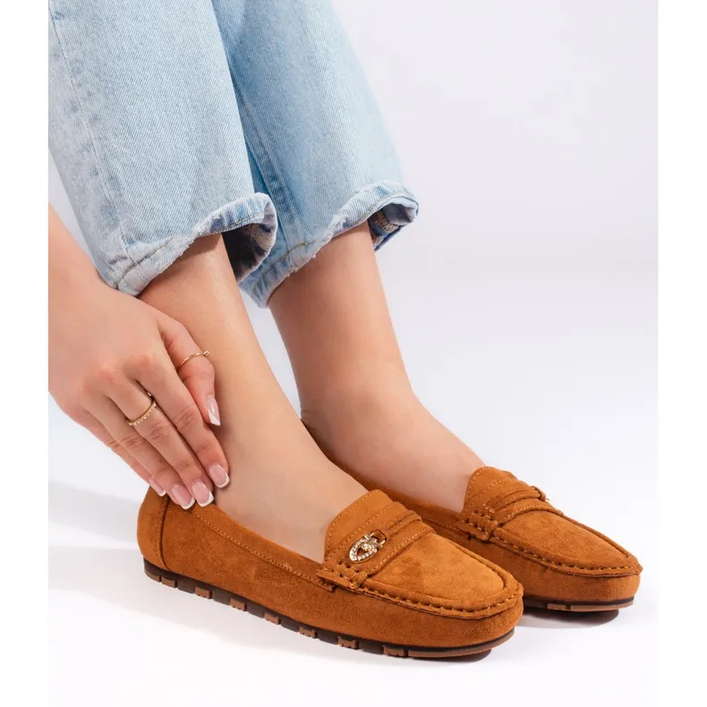 Brown camel suede moccasins for women