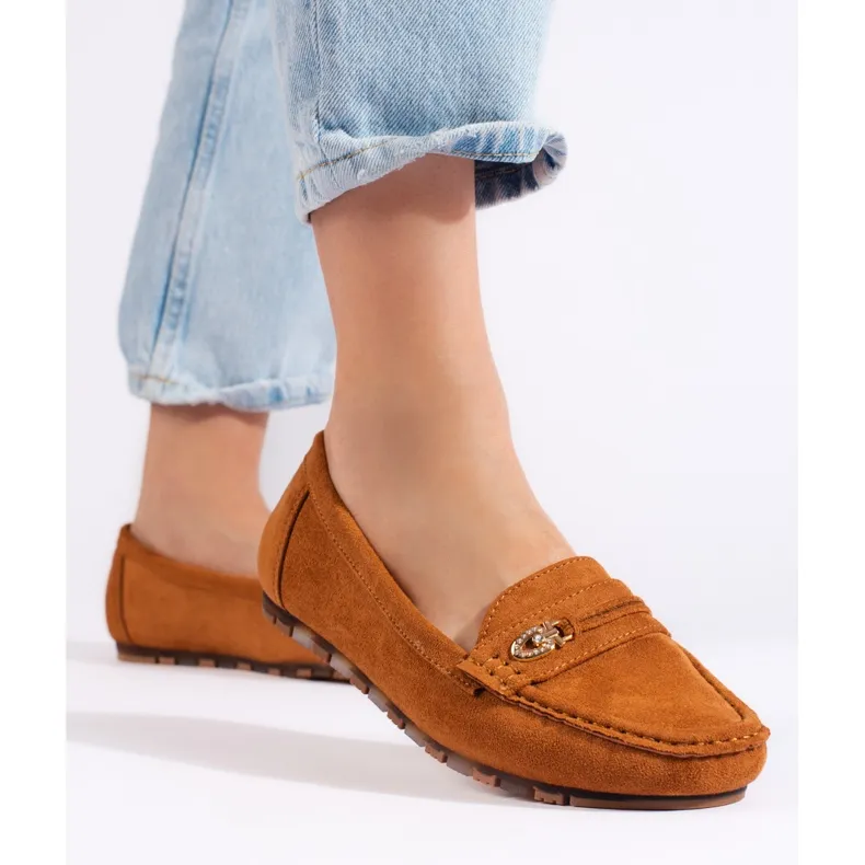 Brown camel suede moccasins for women