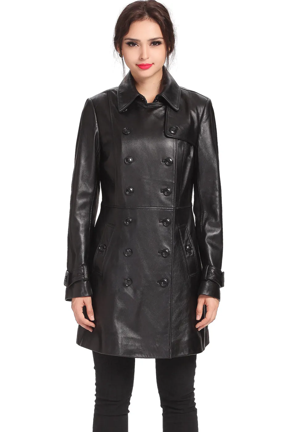 Women's Ginger Lambskin Leather Coat