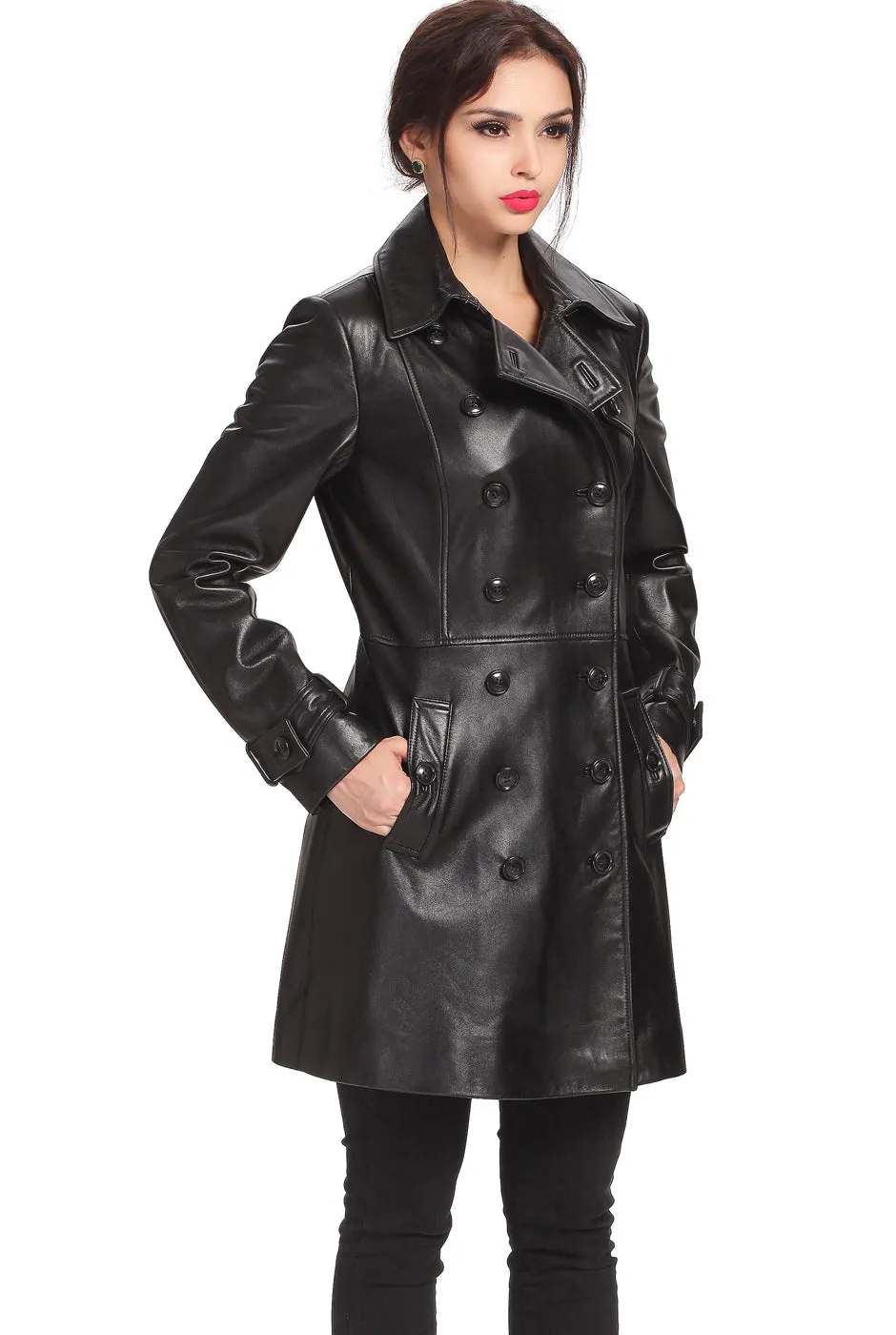 Women's Ginger Lambskin Leather Coat