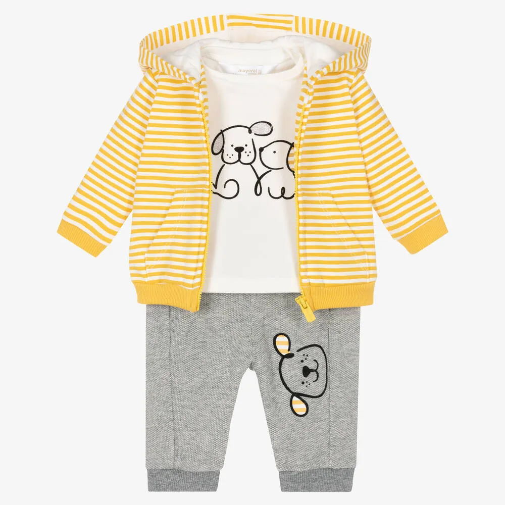 Yellow & Grey Cotton Baby Tracksuit Set