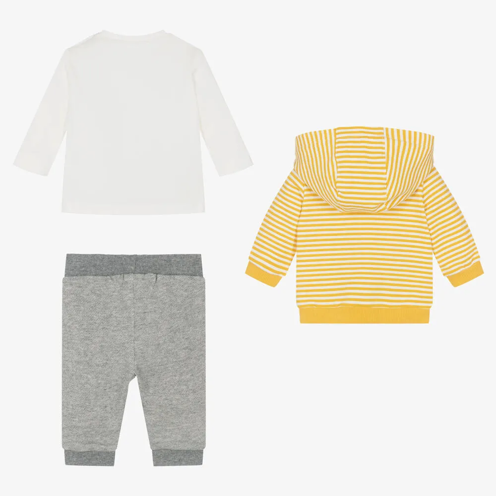 Yellow & Grey Cotton Baby Tracksuit Set