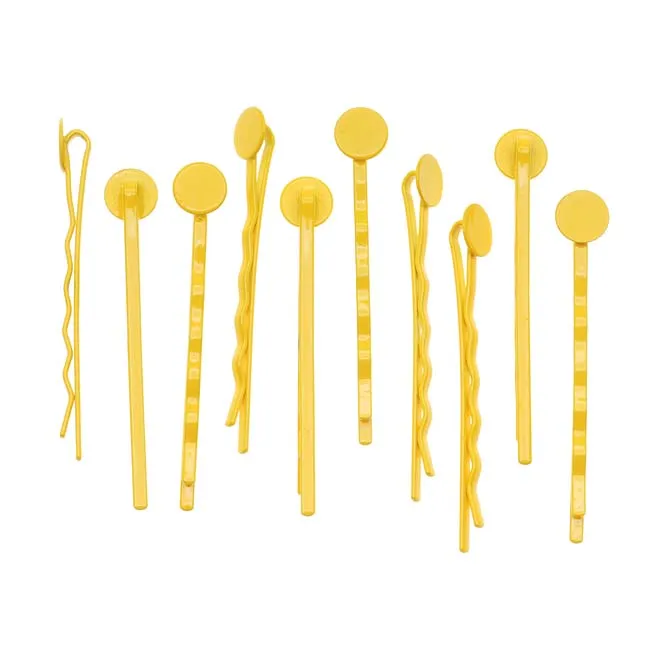 Yellow Metal Bobby Pins with Glueable 8mm Pads (Set of 10)