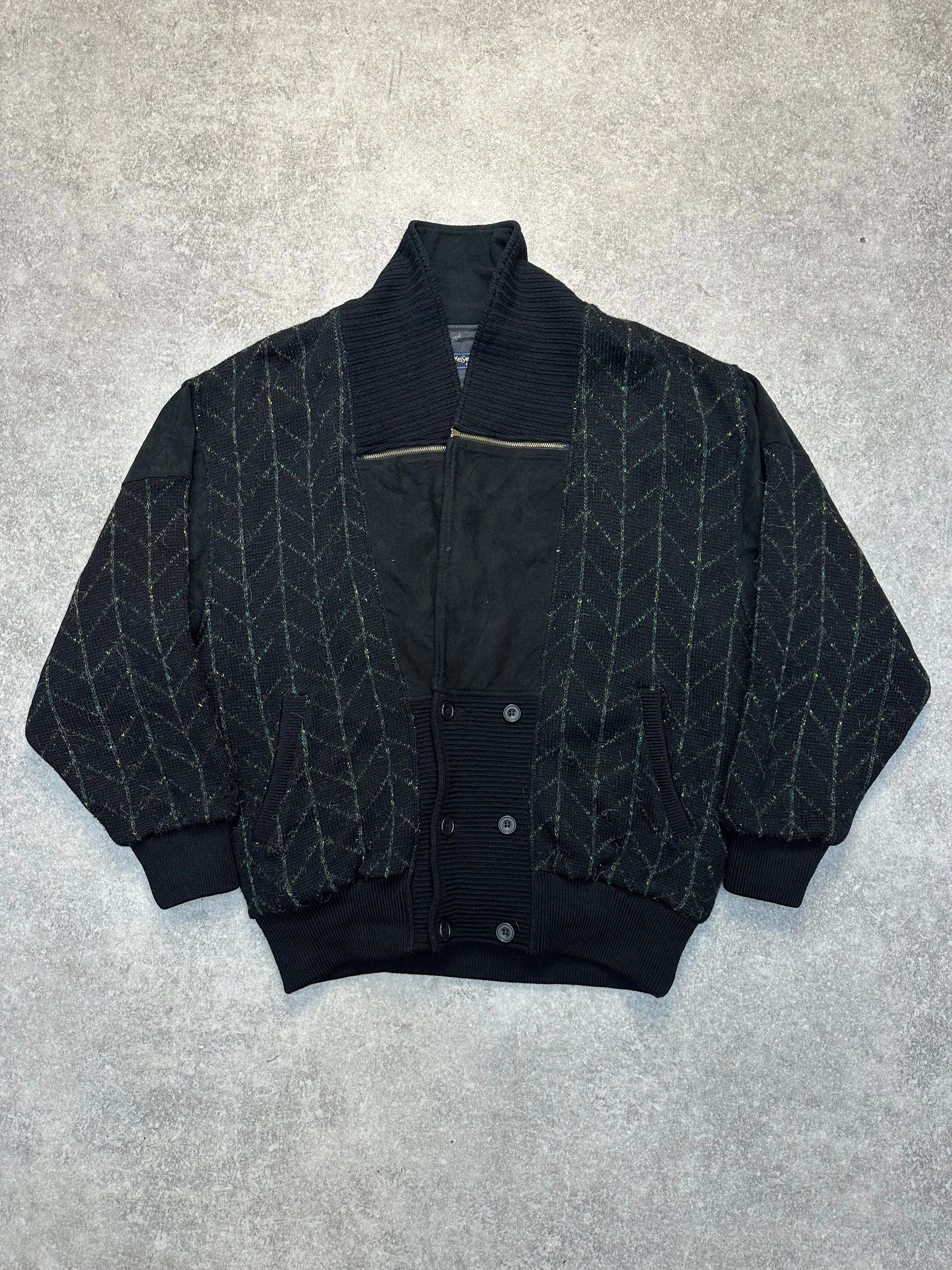 Yves Saint Laurent Double Breasted Knit Pattern Zip Detail Cardigan