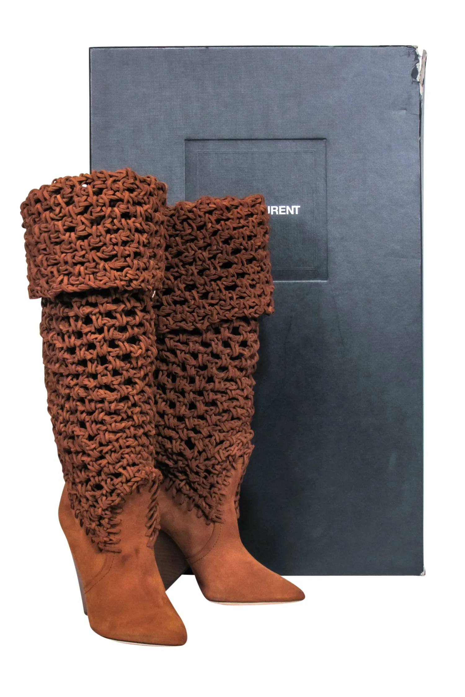 Yves Saint Laurent - Tan Suede Twine Soho Niki 105 Thigh High Boots Sz 9