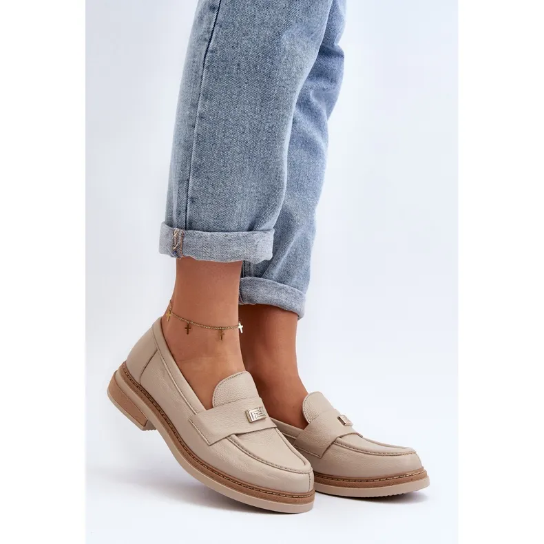 Zazoo 20165 Women's Leather Moccasins in Beige