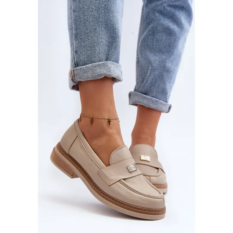 Zazoo 20165 Women's Leather Moccasins in Beige