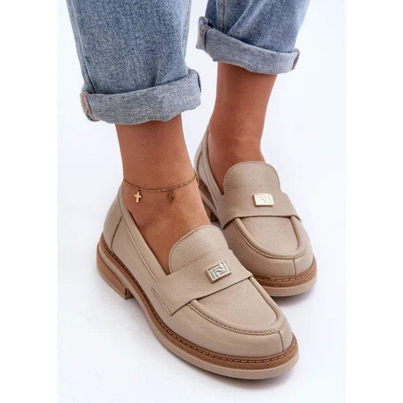 Zazoo 20165 Women's Leather Moccasins in Beige