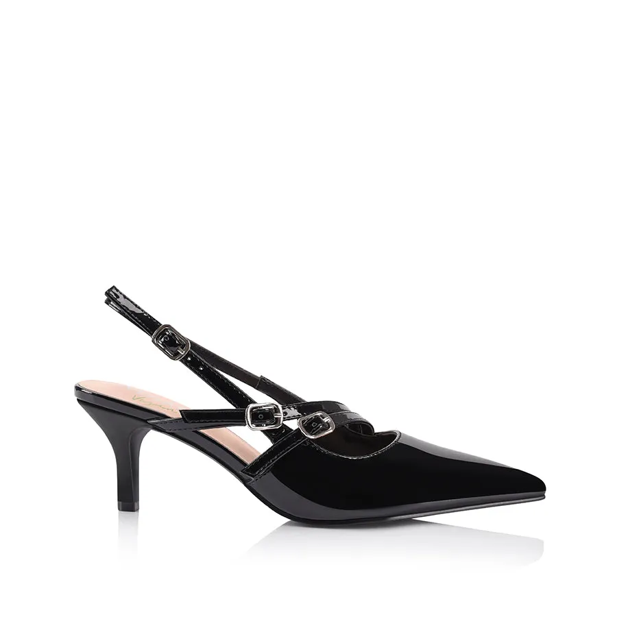 Zedd Point Toe Kitten Heels - Black Patent