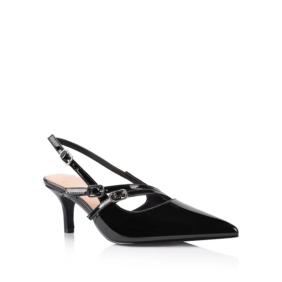 Zedd Point Toe Kitten Heels - Black Patent