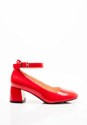 Zen Collection Buckled Block Heels, Red