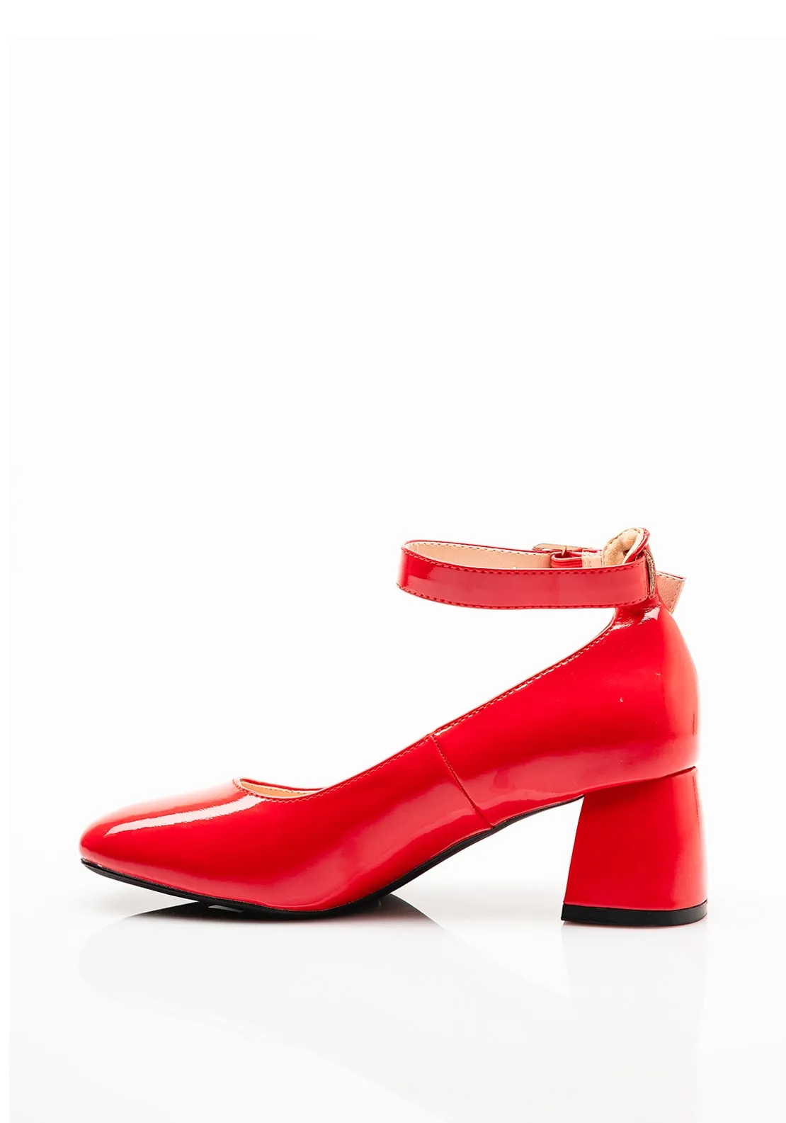 Zen Collection Buckled Block Heels, Red