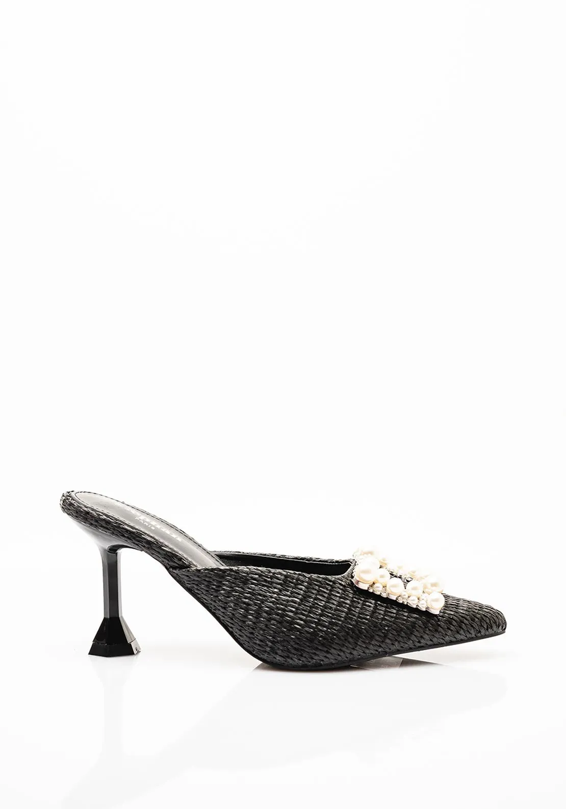 Zen Collection Pearl Embellished Woven Heels, Black